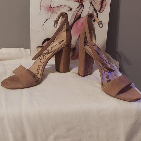 Sam Edelman, Suede Open Toe Strappy Block Heel, Tan - Picture 6 of 11